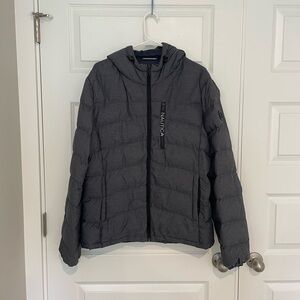 Nautica Gray Puffer Jacket with Quilted Design and Hood